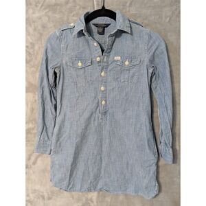 Polo Ralph Lauren Shirt Dress Girls 8 Blue Chambray Cotton Long Sleeve